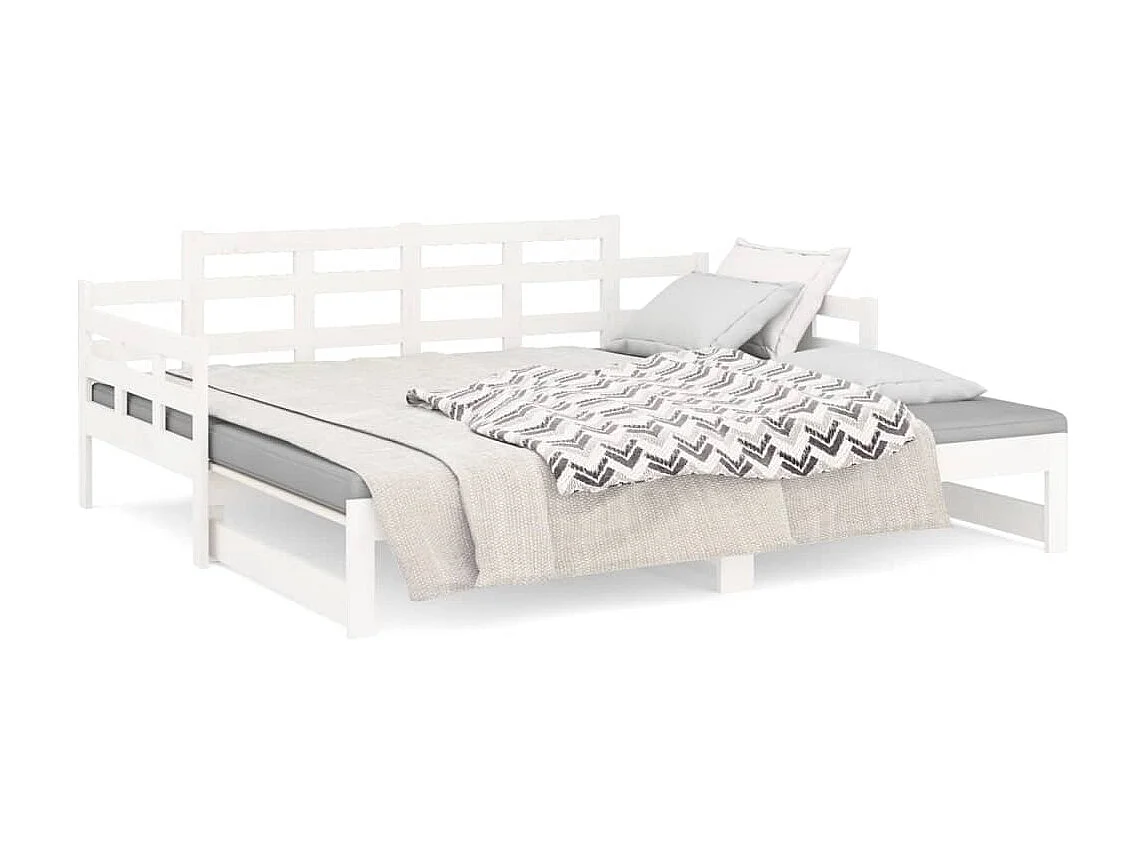 Lit coulissant Blanc Bois de pin solide 2x(80x200) cm