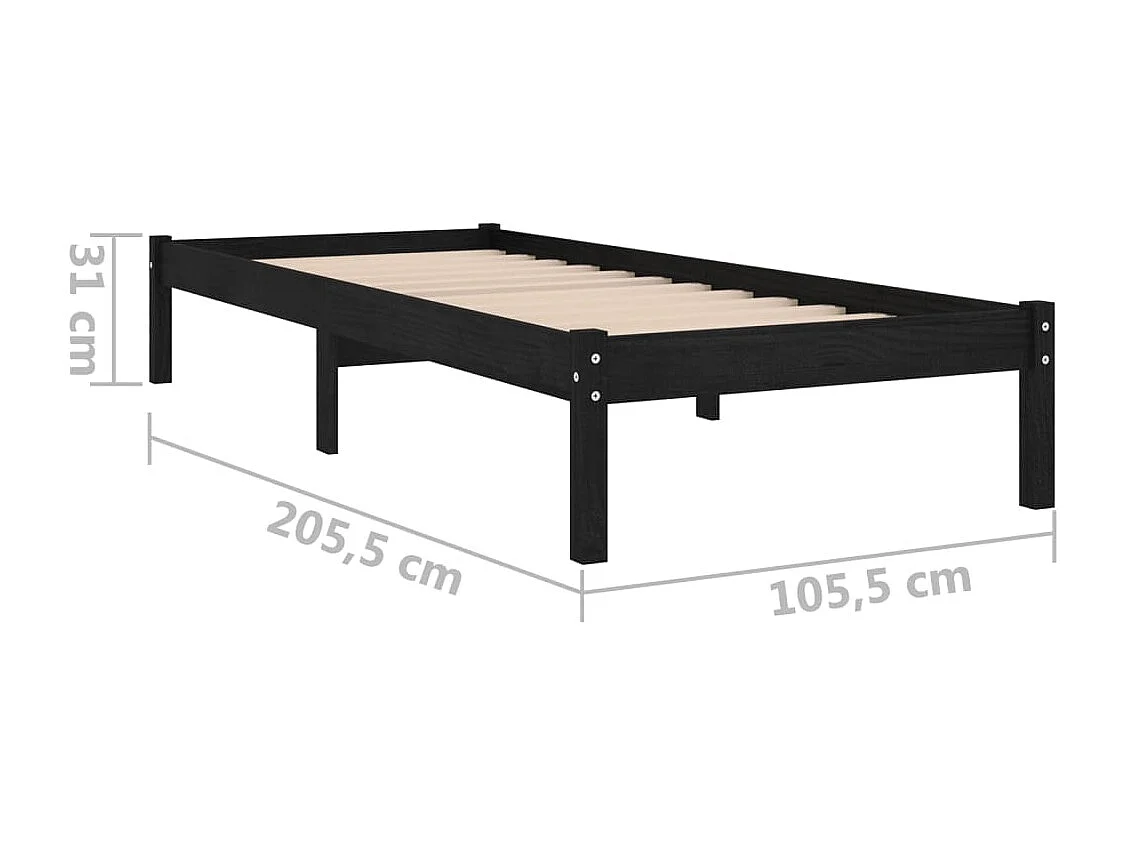 Lit Noir Bois de pin massif 100x200 2