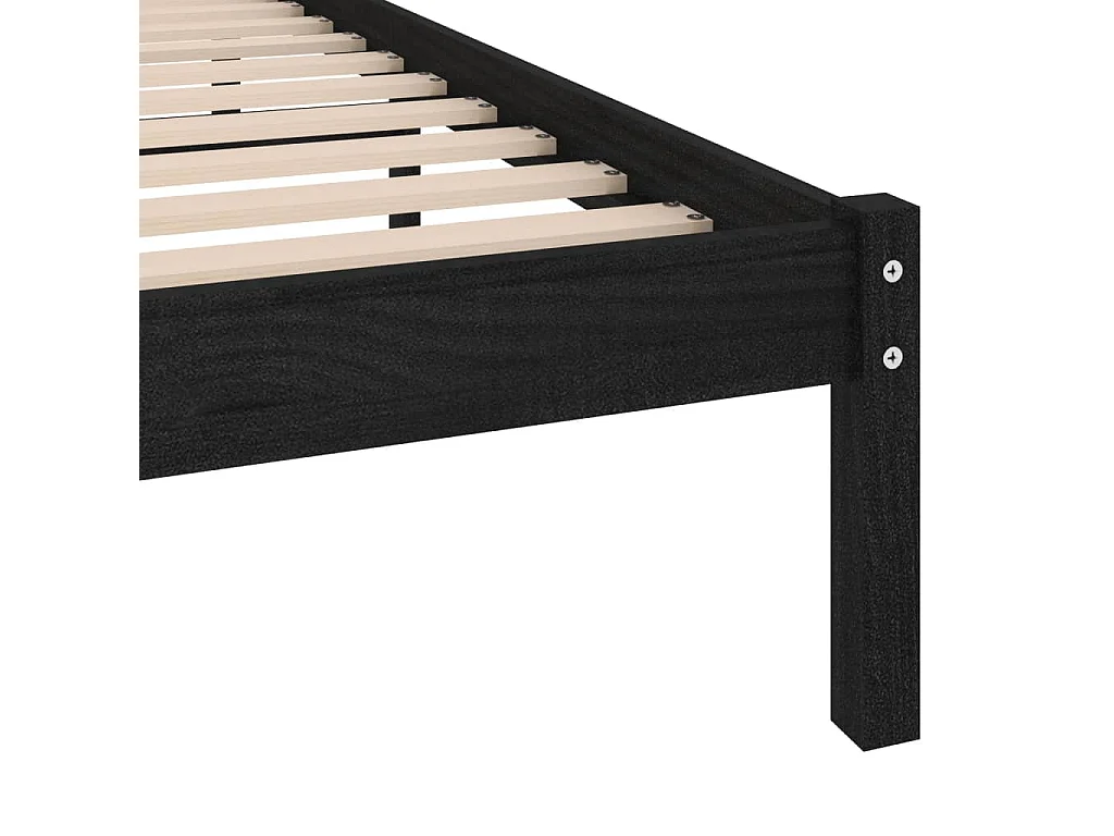 Lit Noir Bois de pin massif 100x200 2