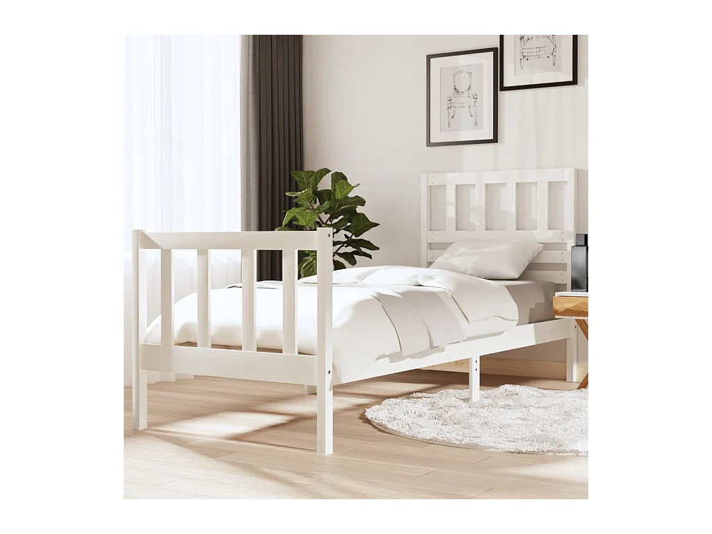 Lit Blanc Bois massif 75x190 Petit simple 2