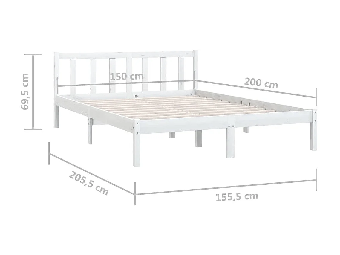 Lit Bois de pin massif Blanc 150x200 UK King