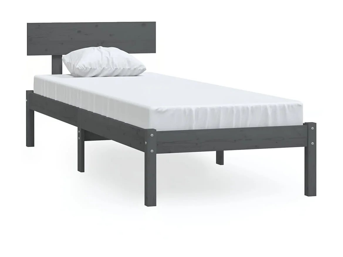 Lit Gris Bois de pin massif 90x190 UK simple