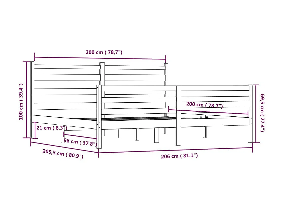 Lit Bois de pin massif 200x200 8