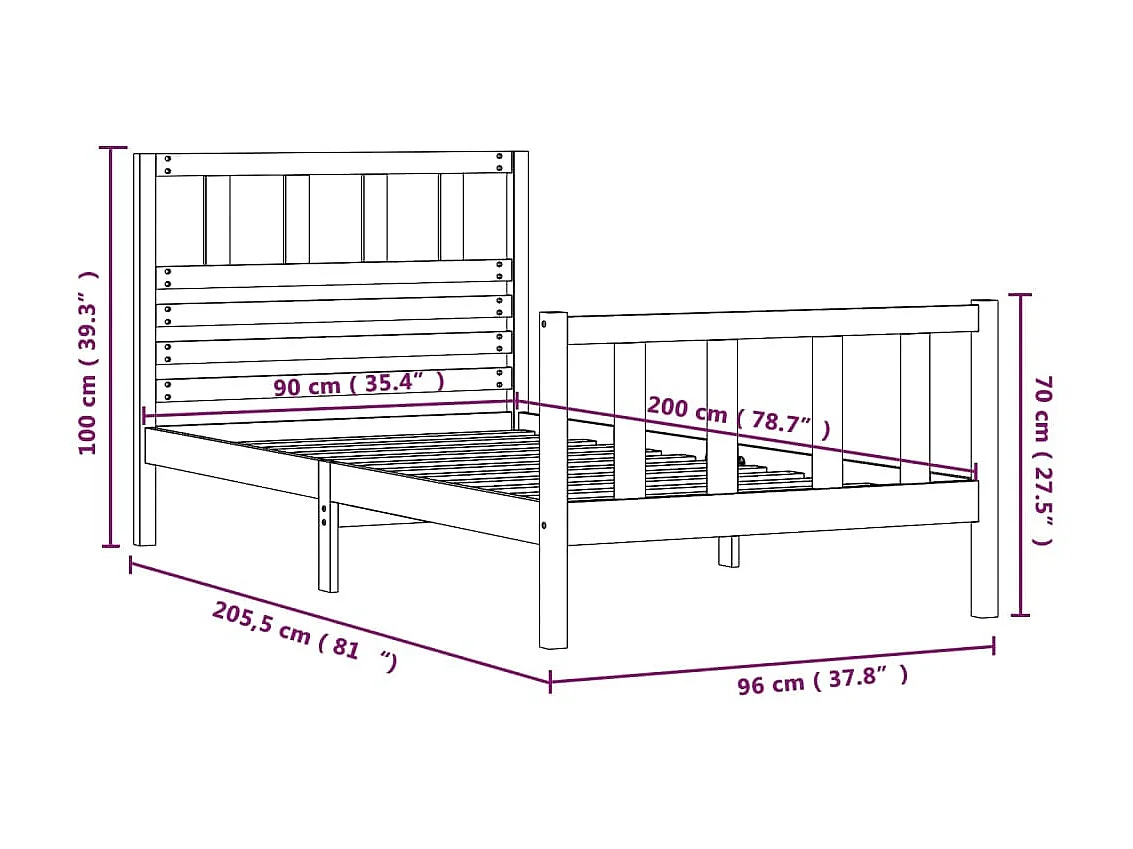 Lit Bois solide 90x200