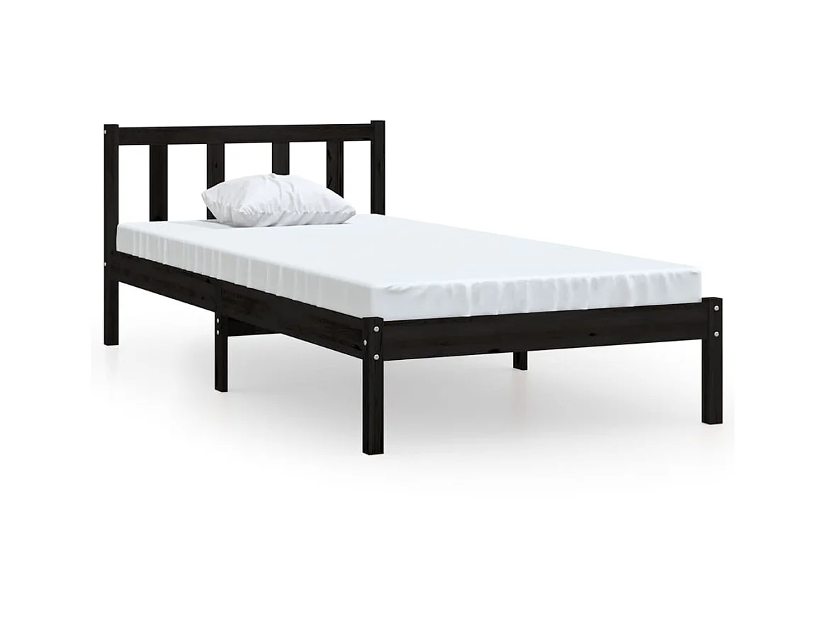 Lit Noir Bois de pin massif 90x190 UK Simple