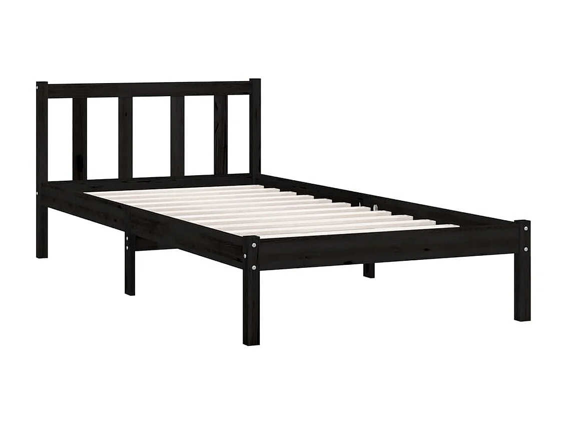 Lit Noir Bois de pin massif 90x190 UK Simple