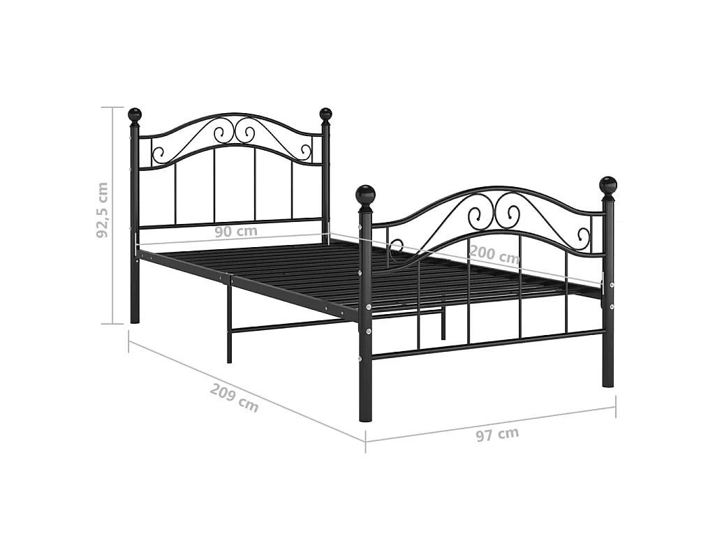 Lit Noir Métal 90x200 9