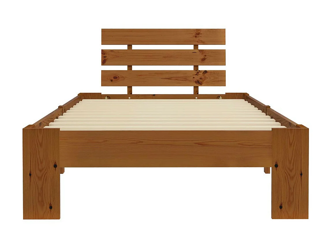 Lit Marron miel Bois de pin massif 90x200