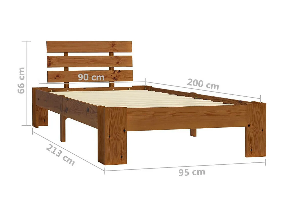 Lit Marron miel Bois de pin massif 90x200