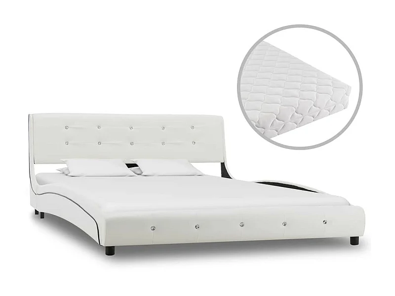 Lit avec matelas Blanc Similicuir 140x200 5