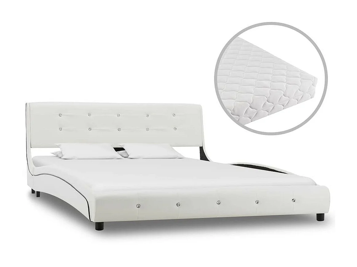 Lit avec matelas Blanc Similicuir 140x200 5