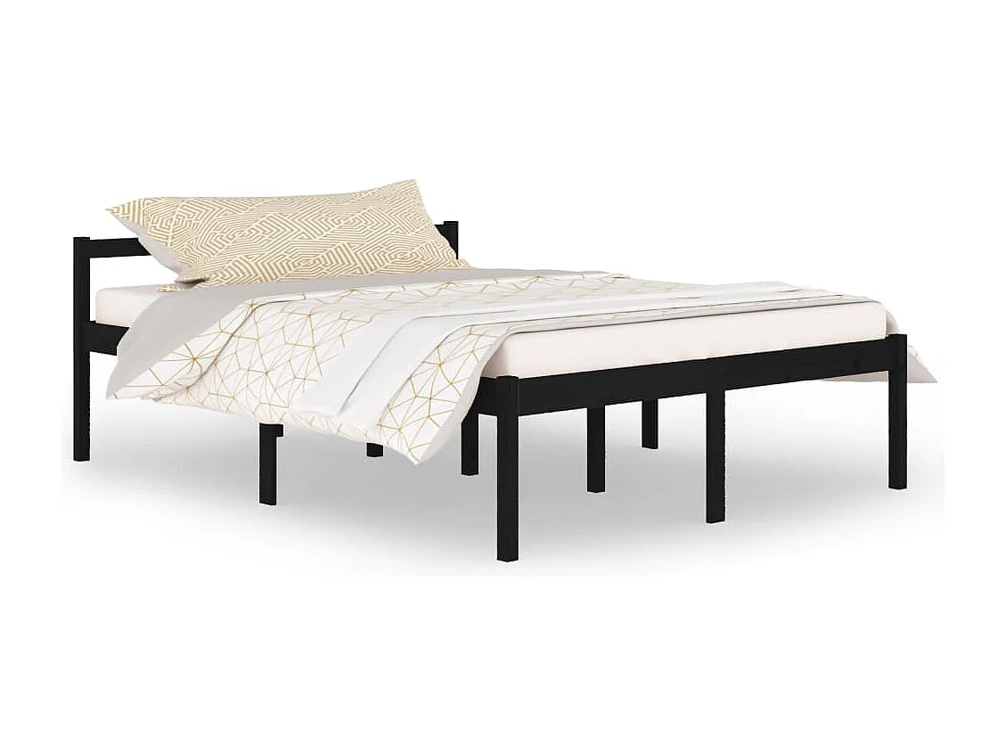 Lit Noir Bois de pin massif 150x200 Très grand