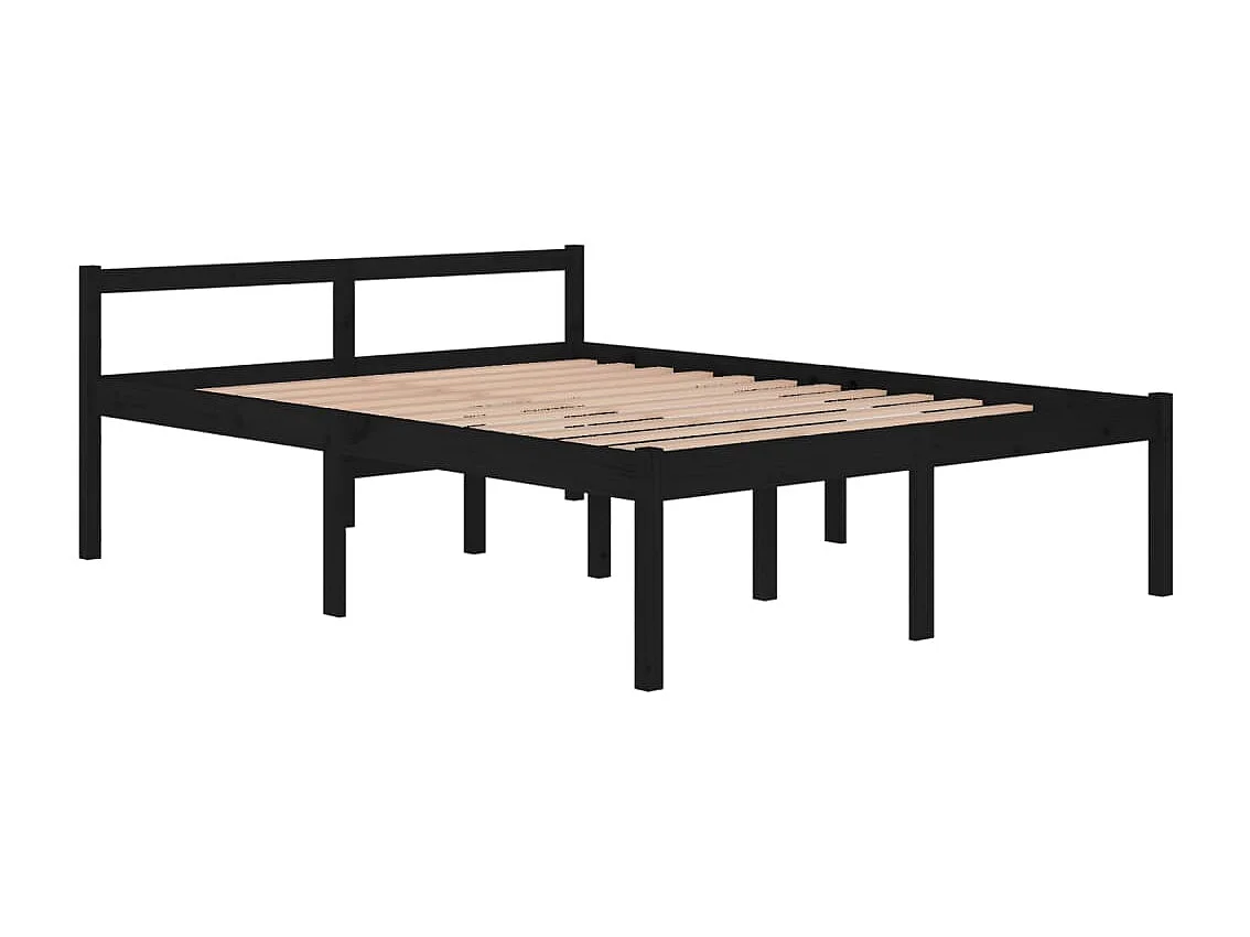 Lit Noir Bois de pin massif 150x200 Très grand