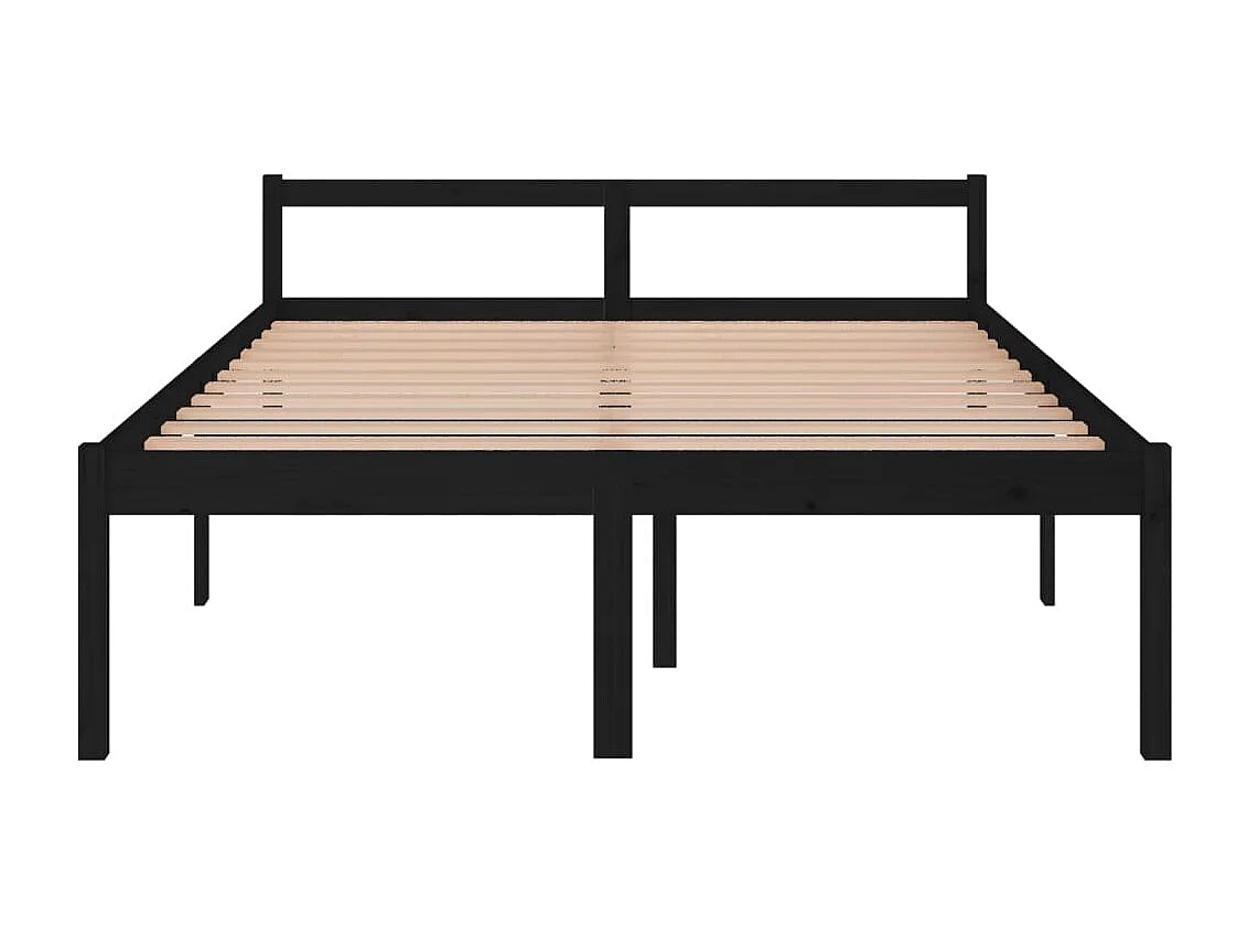 Lit Noir Bois de pin massif 150x200 Très grand