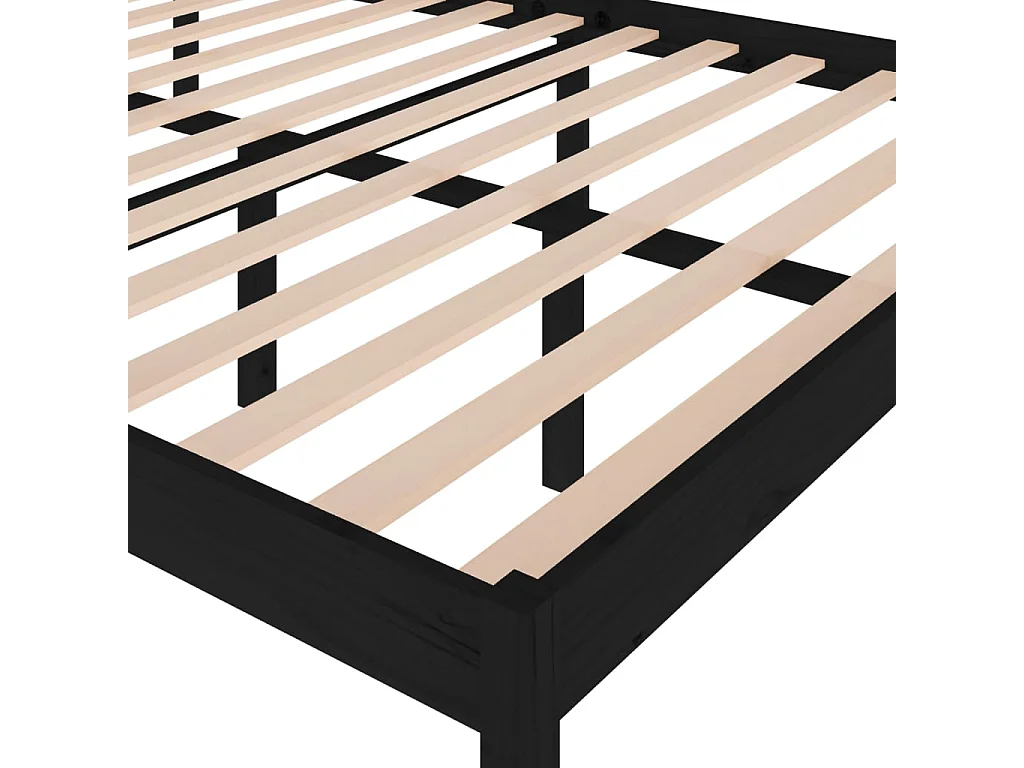 Lit Noir Bois de pin massif 150x200 Très grand