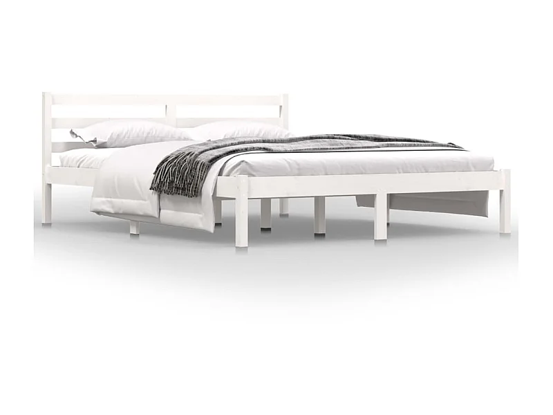 Lit Bois de pin massif 150x200 Blanc très grand