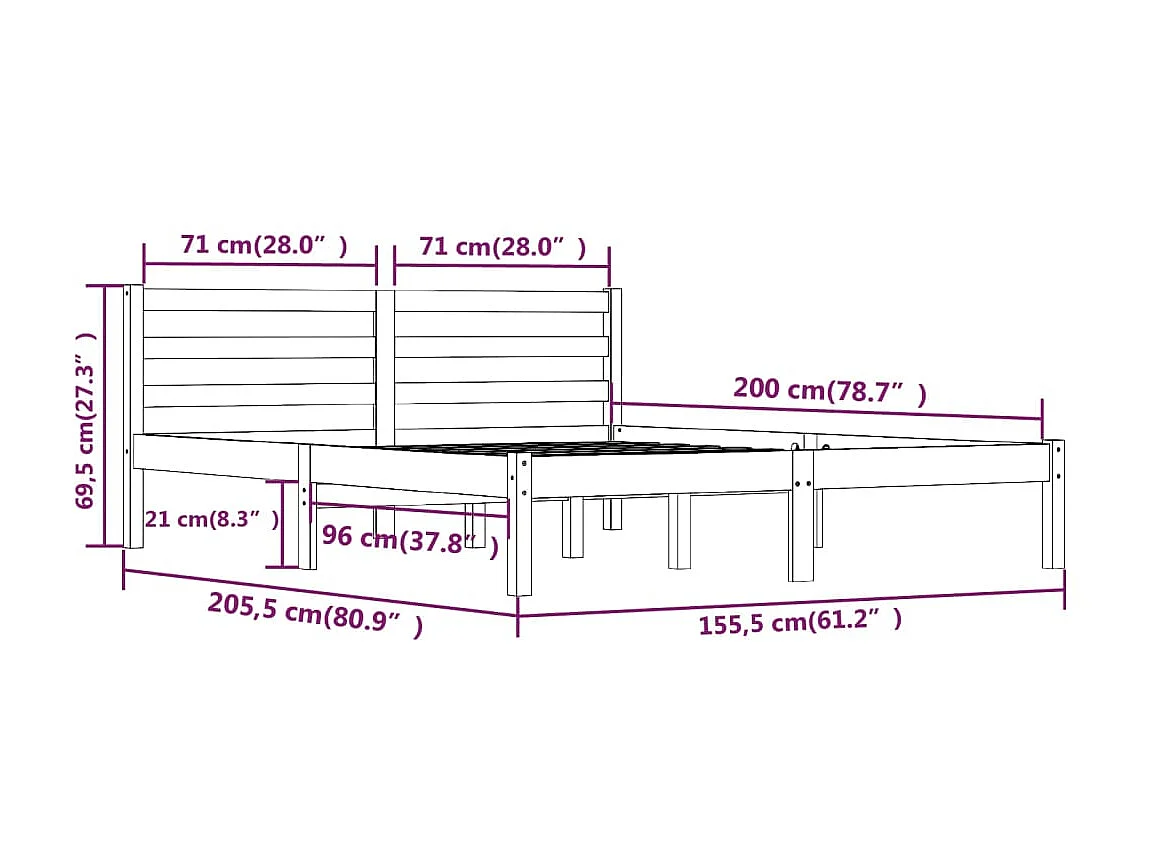 Lit Bois de pin massif 150x200 Blanc très grand