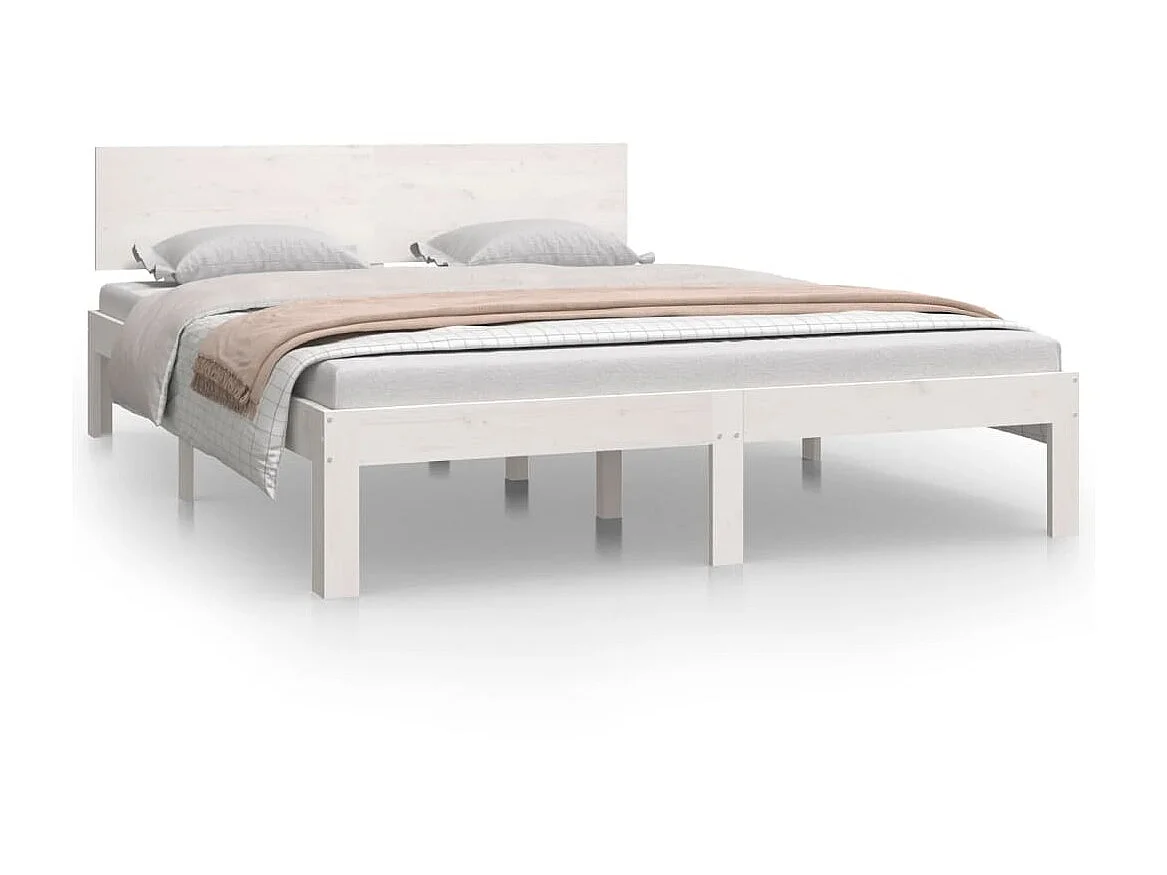 Lit Blanc Bois de pin massif 140x200 2