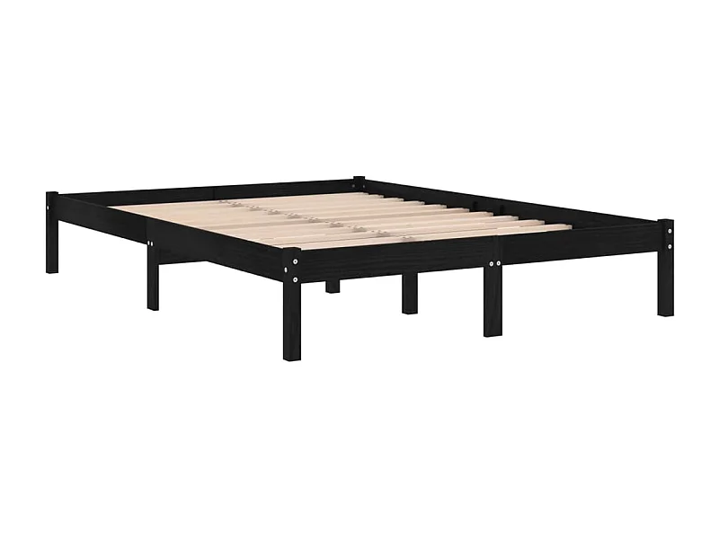 Cadre de lit à lattes en bois massif noir Kloza - Style moderne-140x190