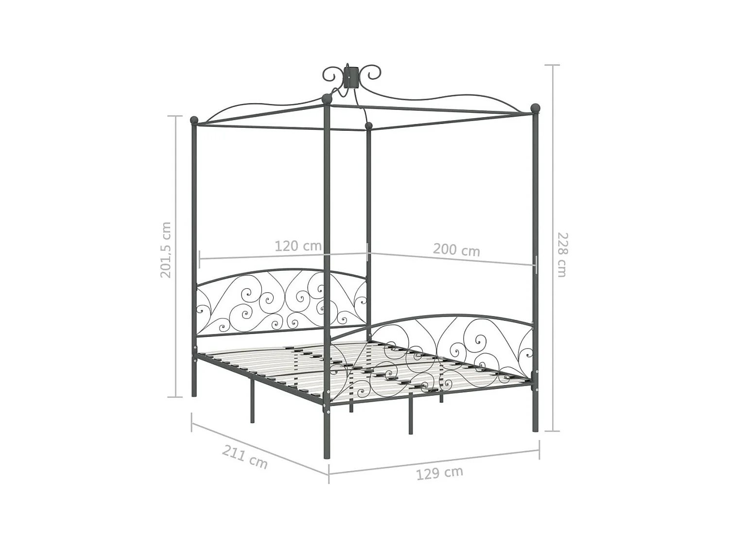 Lit à baldaquin Gris Métal 120x200 2