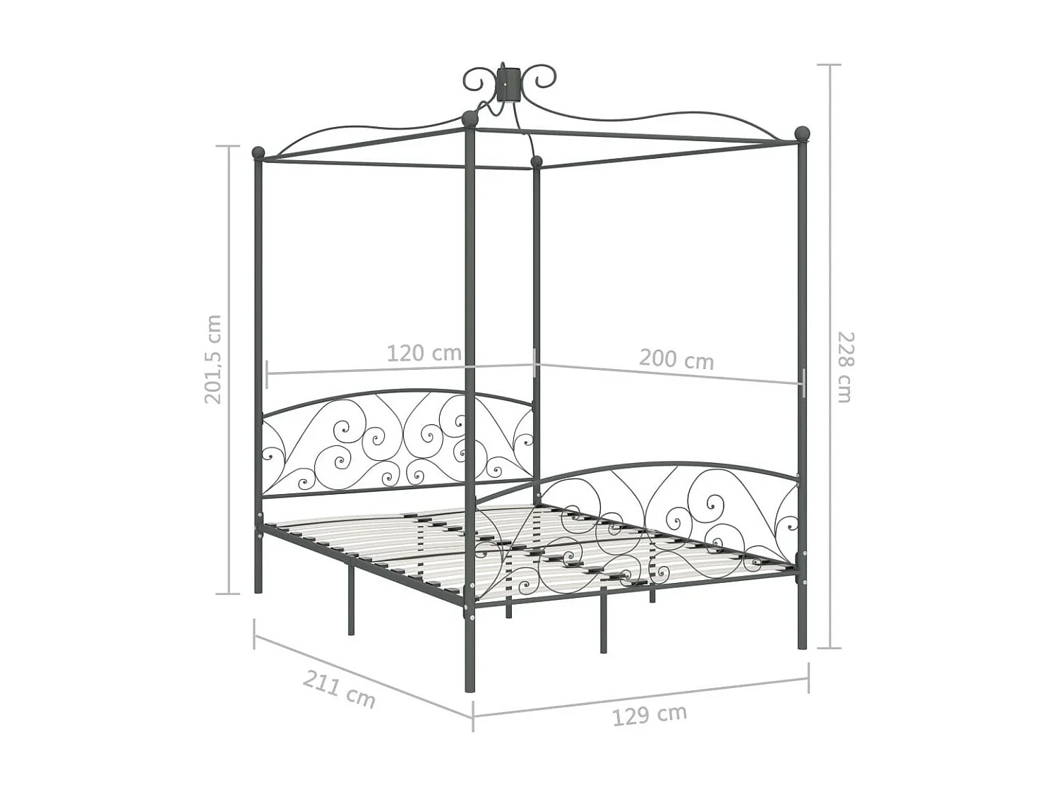 Lit à baldaquin Gris Métal 120x200 2