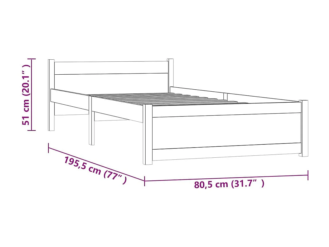 Lit Gris Bois massif 75x190 Petit simple 5