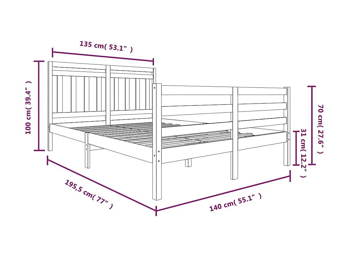 Lit Bois massif 135x190 Double 2