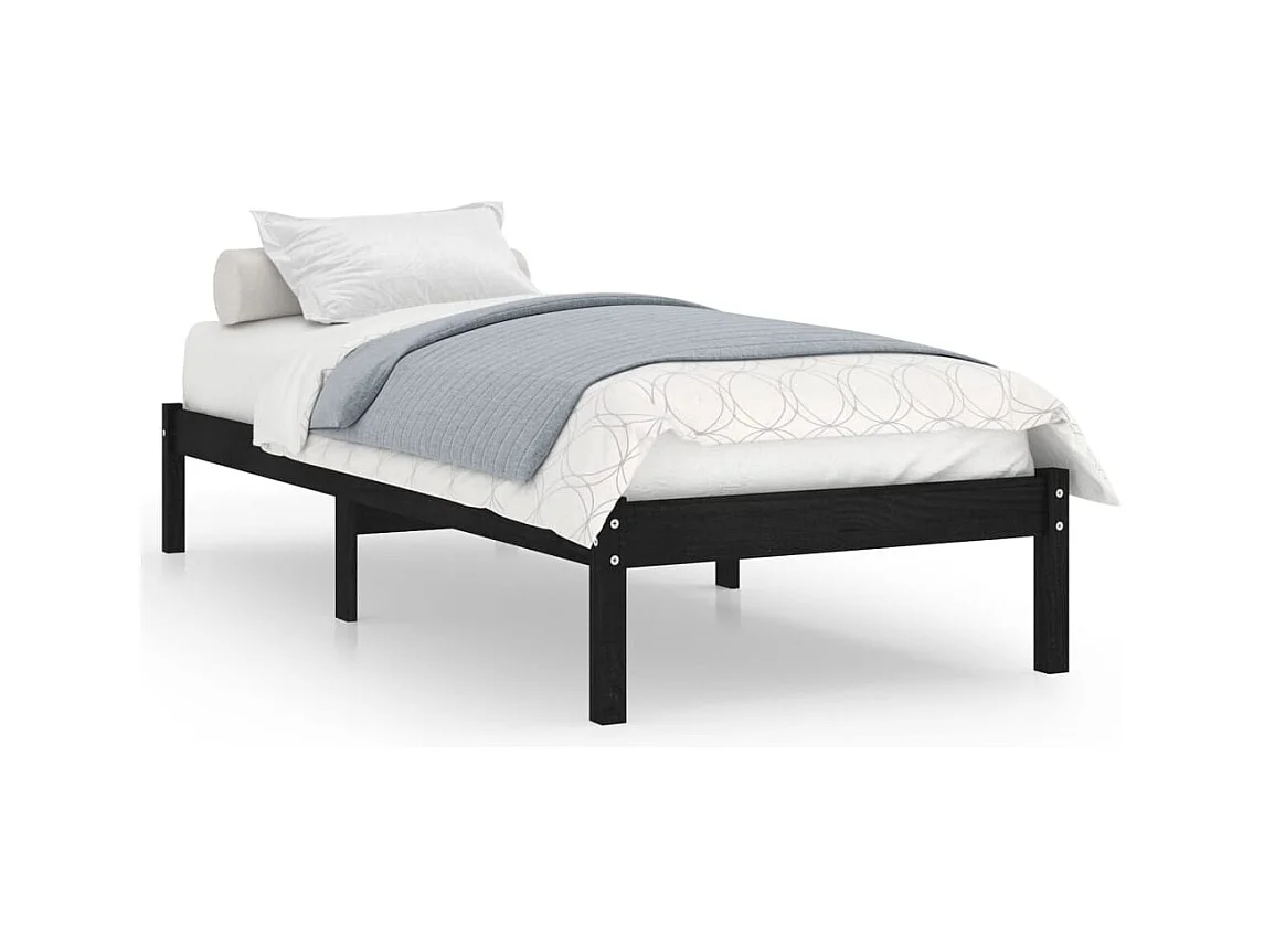 Lit Noir Bois de pin massif 75x190 UK petit simple