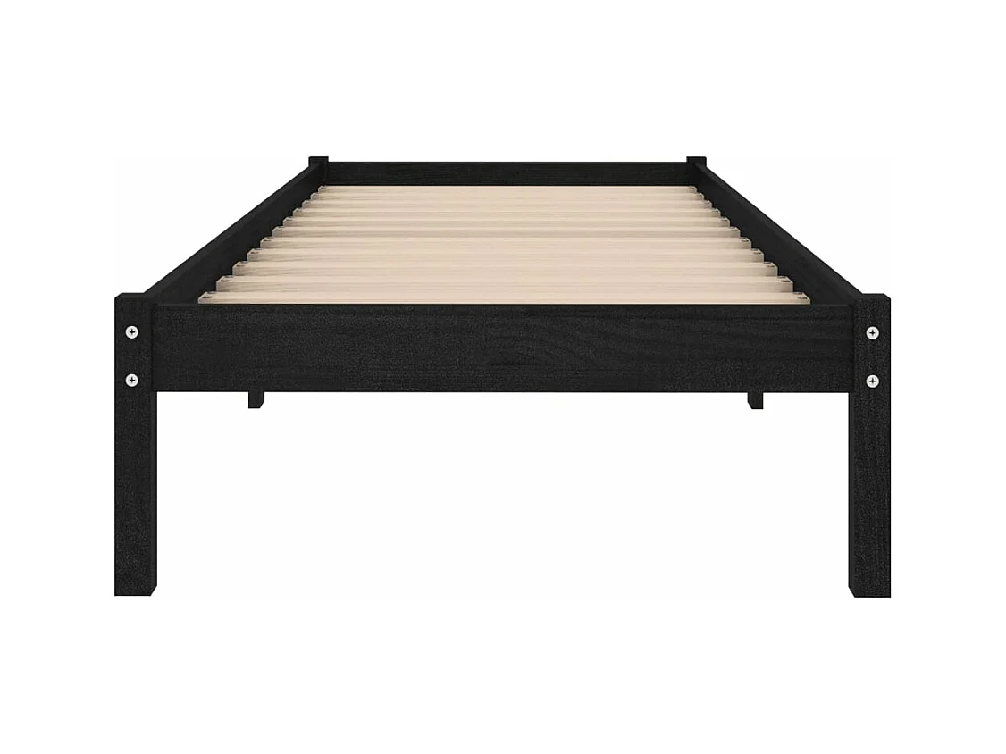 Estructura de cama madera maciza individual negra 75x190 cm