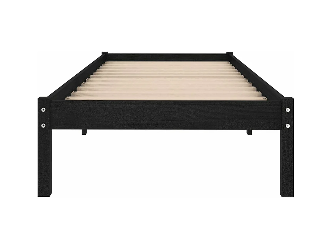 Estructura de cama madera maciza individual negra 75x190 cm