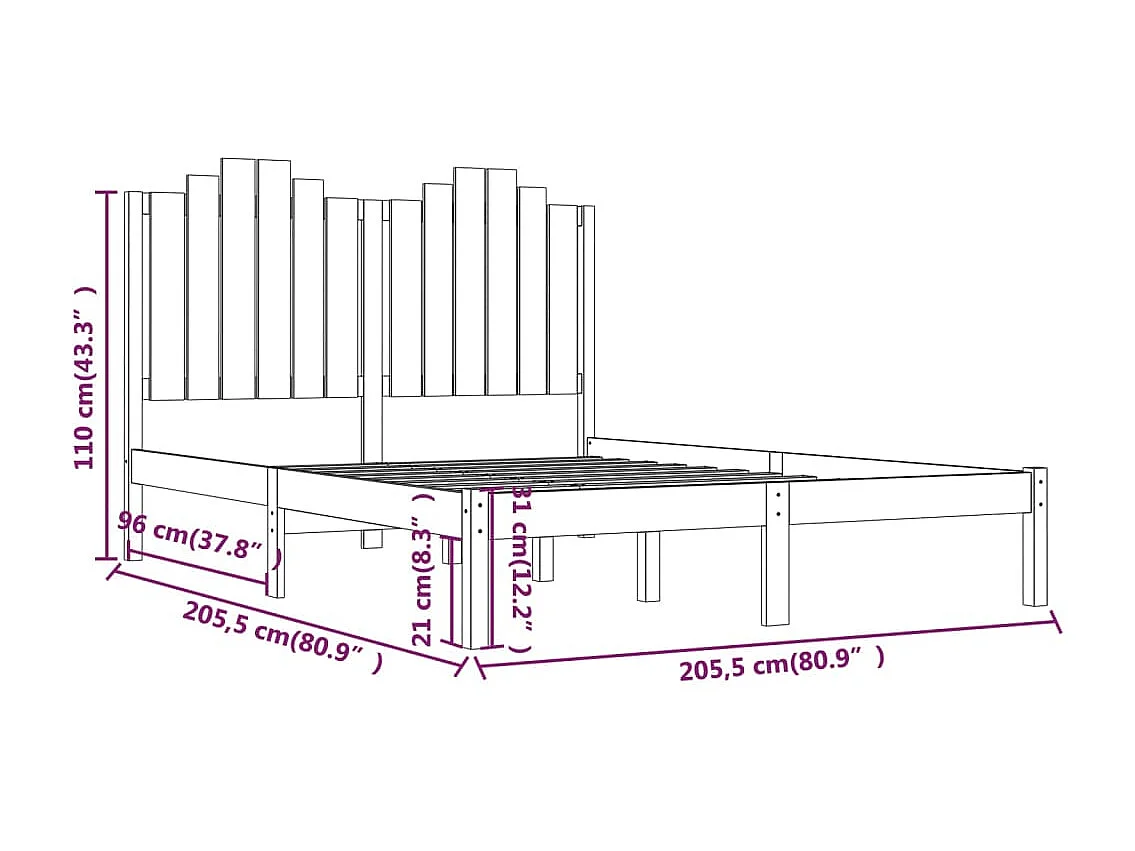Lit Bois de pin massif 200x200 7