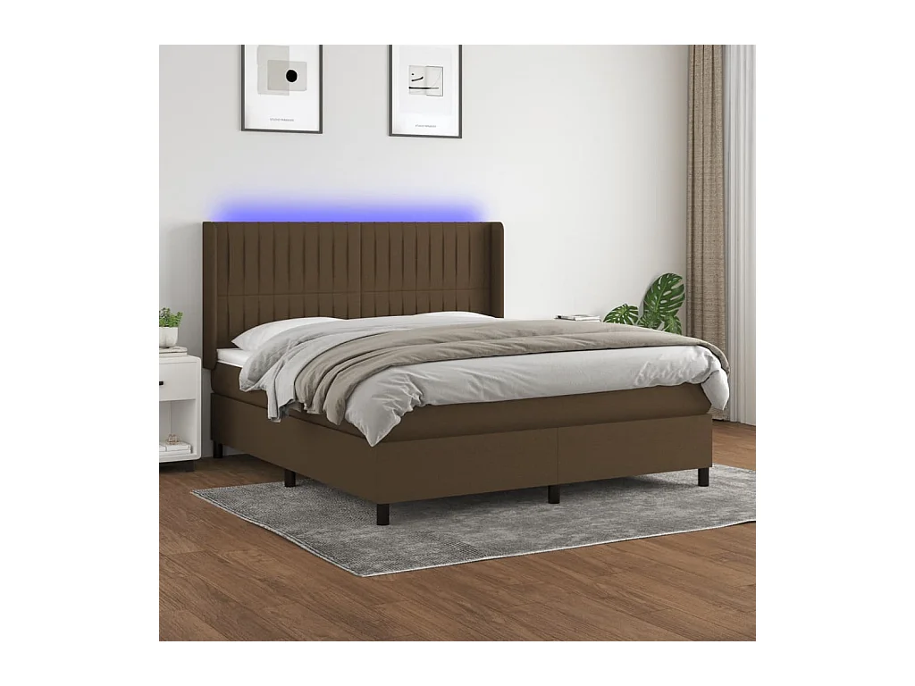 Lit à sommier tapissier matelas et LED Marron foncé 160x200 Tissu