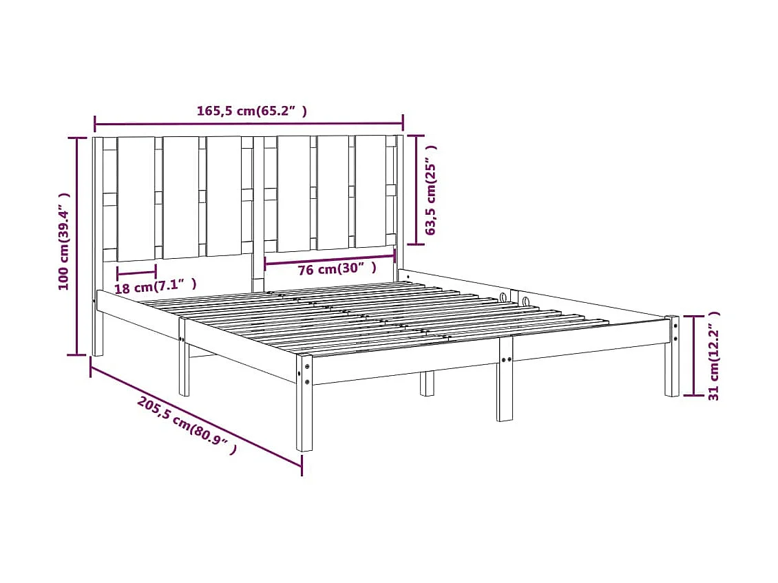 Lit Blanc Bois de pin massif 160x200 7