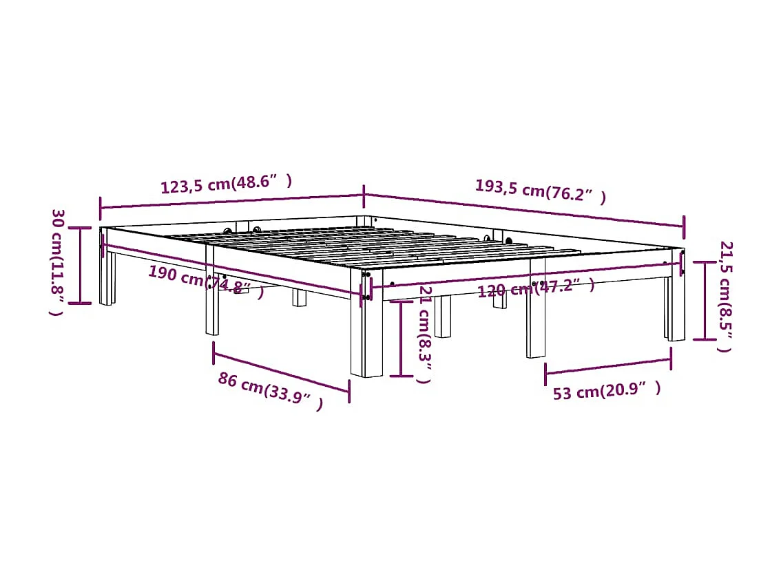 Cadre de lit à lattes en bois de pin massif clair Flora - Style naturel-120x190