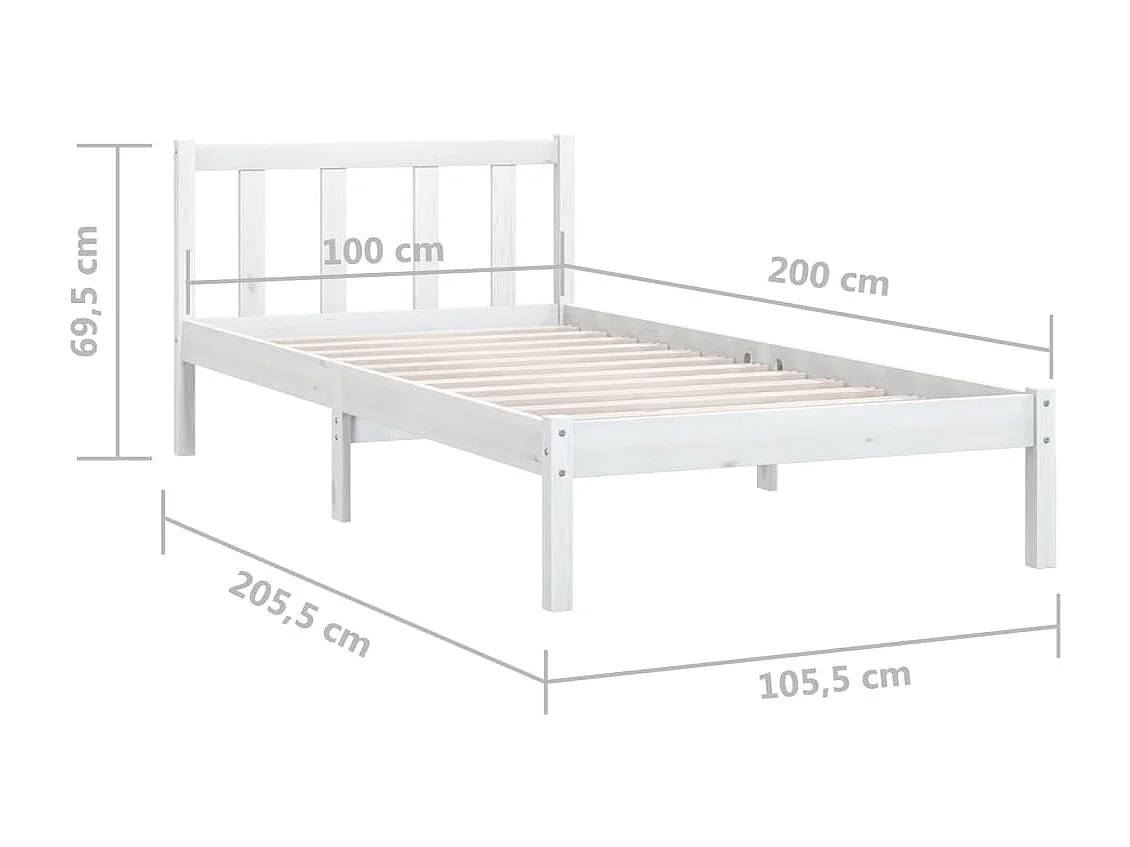 Lit Blanc Bois de pin massif 100x200 11