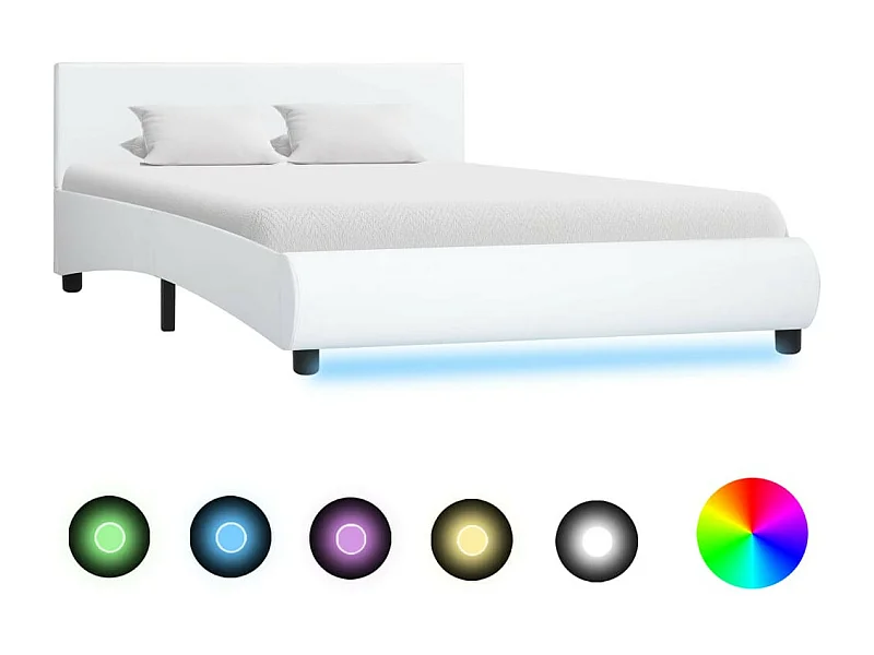 Cadre de lit avec LED Blanc Similicuir 140x200 5