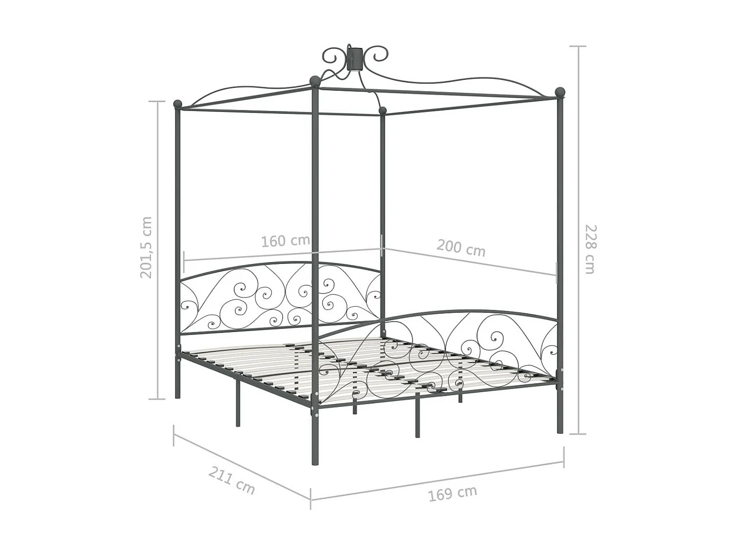 Estructura de cama con dosel metal gris 160x200 cm