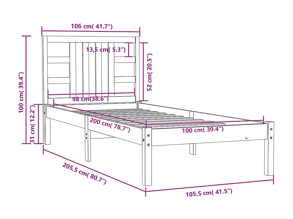 Lit Blanc Bois massif 100x200 4