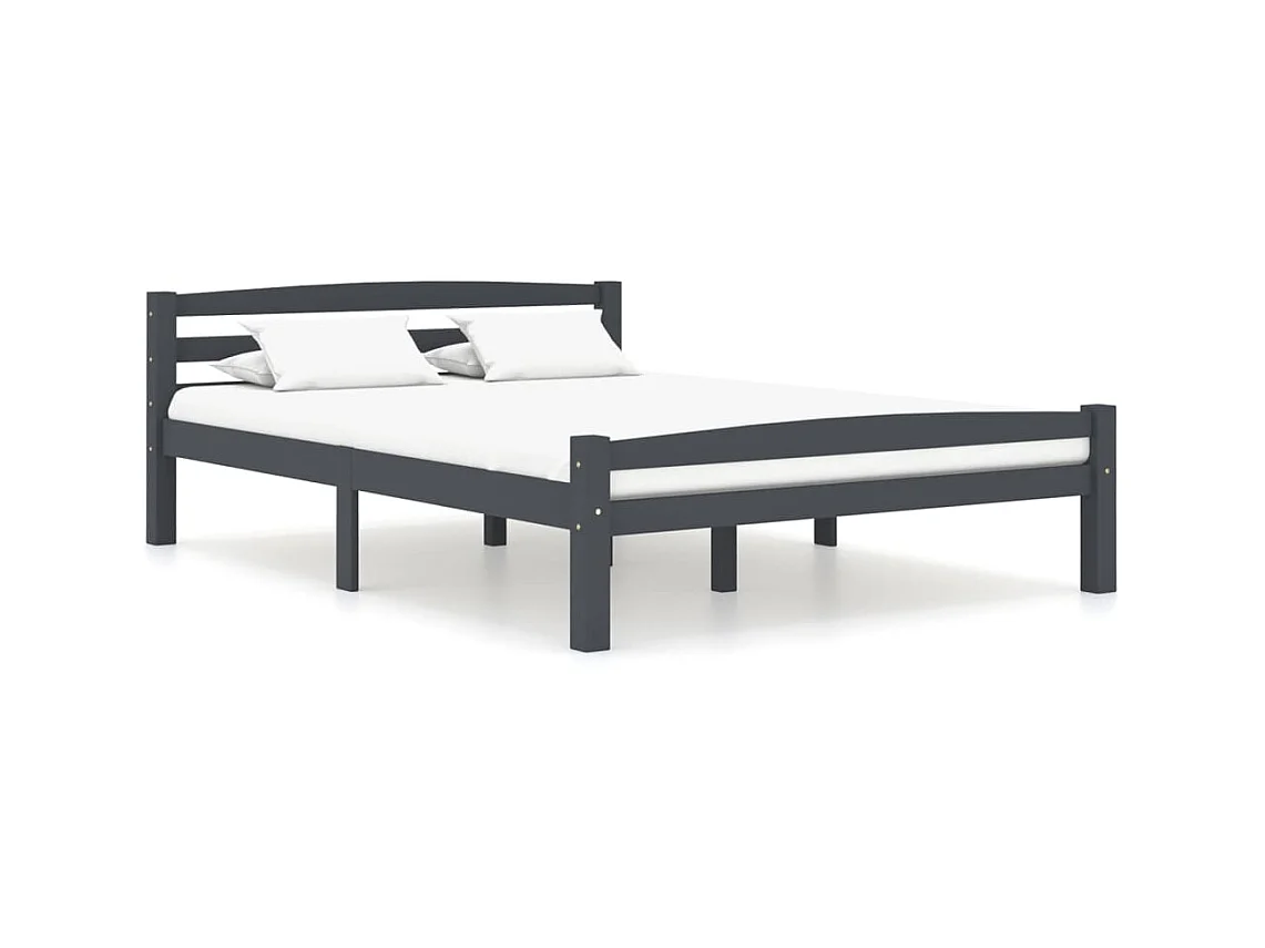 Lit Gris foncé Bois de pin massif 140x200