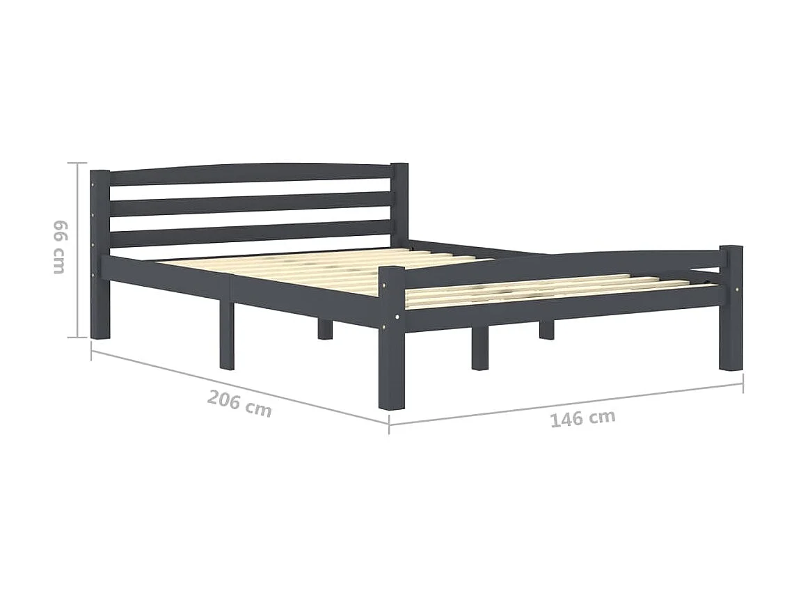 Lit Gris foncé Bois de pin massif 140x200