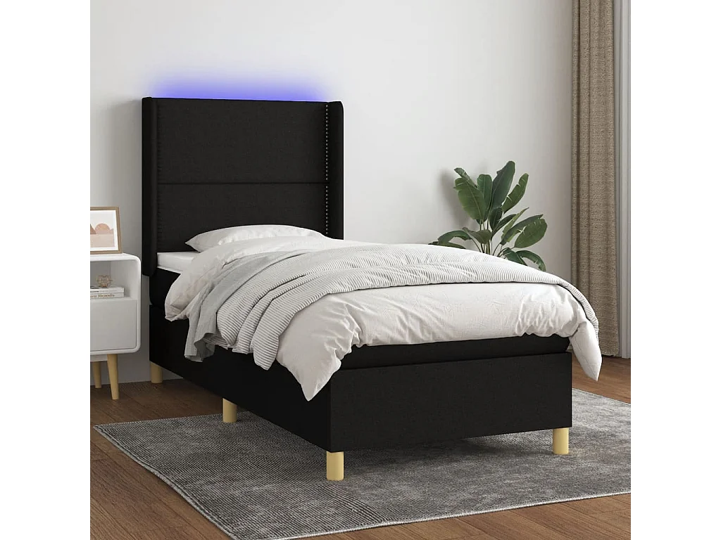 Lit à sommier tapissier avec matelas et LED Noir 80x200 Tissu