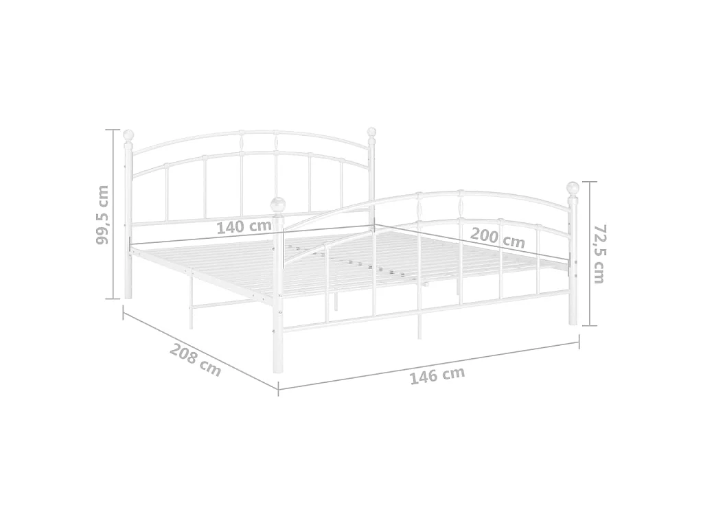 Lit blanc Métal 140x200 tête de lit arrondie Ronda