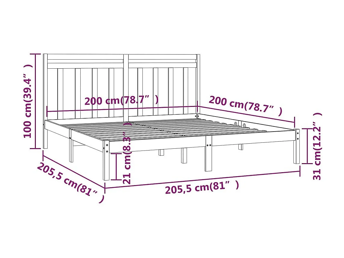 Lit Gris Bois massif 200x200 4