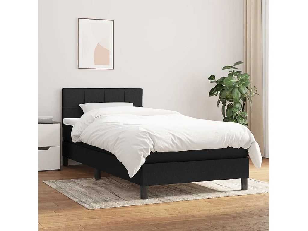 Lit à sommier tapissier et matelas Noir 80x200 Tissu 3