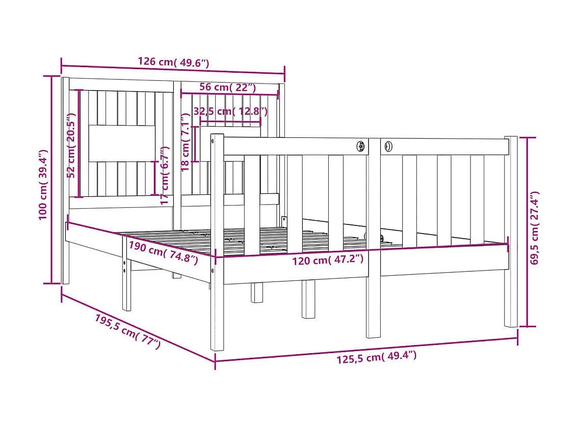 Lit Bois massif 120x190 Petit Double 8