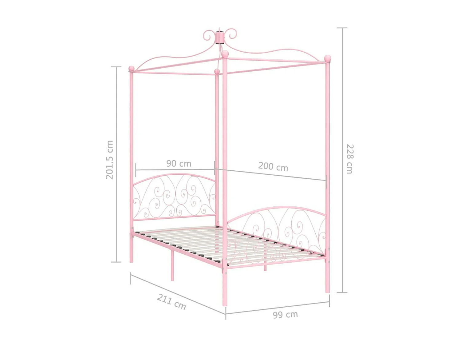 Lit à baldaquin Rose Métal 90x200