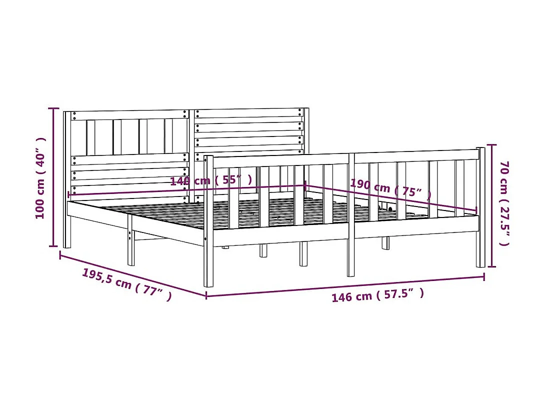 Lit Blanc Bois massif 140x190