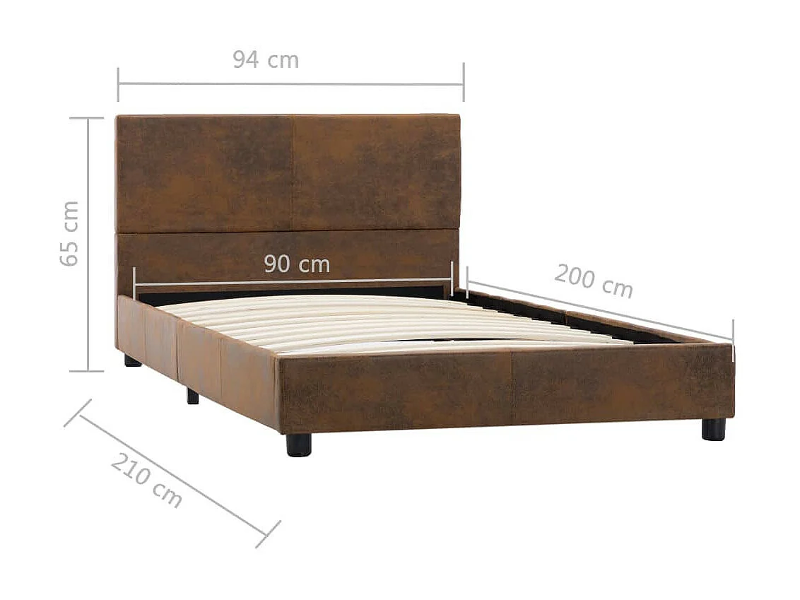 Lit Marron Similicuir daim 90x200 4