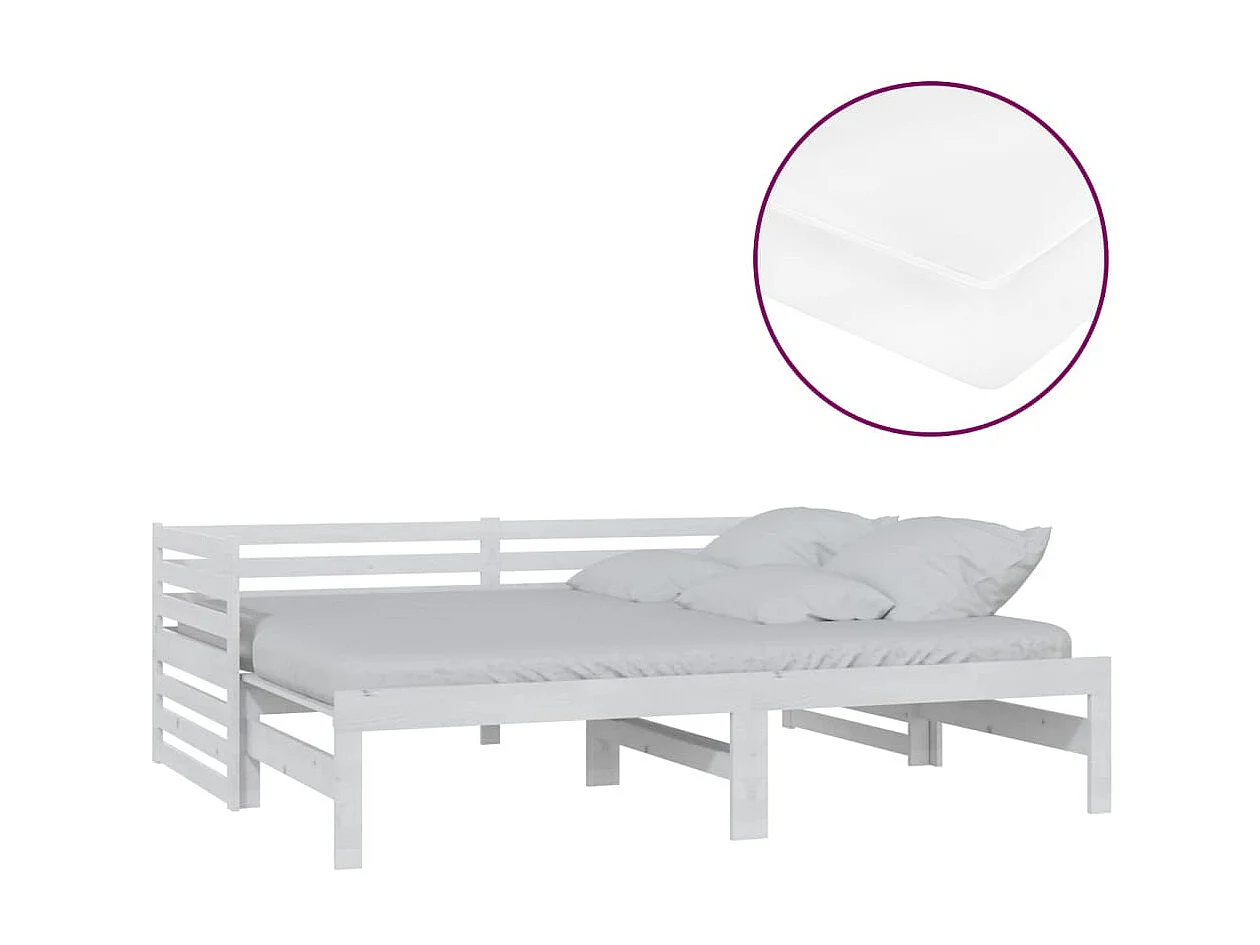 Lit coulissant 2x(90x200) cm Blanc Bois de pin massif 7