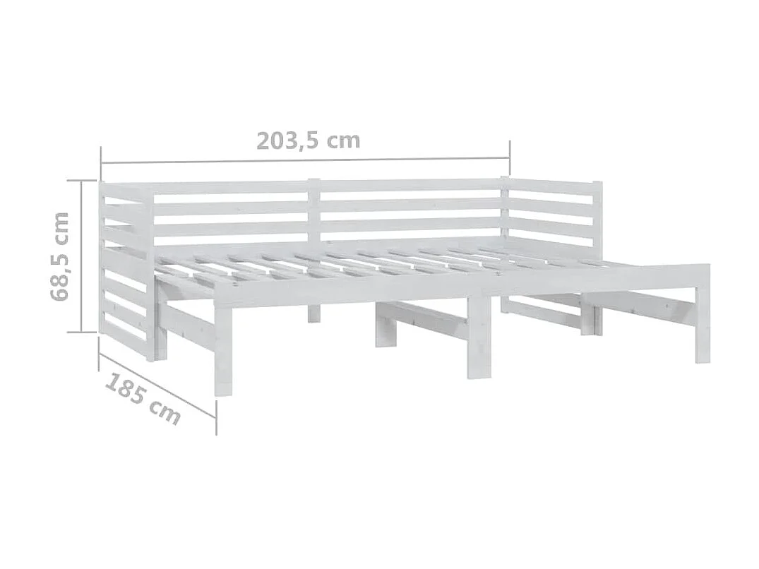 Lit coulissant 2x(90x200) cm Blanc Bois de pin massif 7